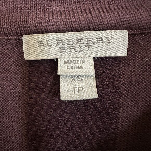 Burberry Brit Burgundy Merino Wool Silk Knit  Cardigan Size XS Minimalist Prep - Picture 7 of 13